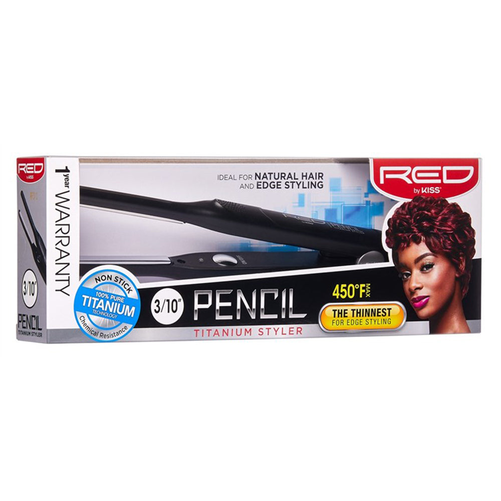 Kiss Red Pencil Titanium Styler for Natural Hair and Edge Styling Frizz Free Temperature Control Tangle Free Cord 1Ea